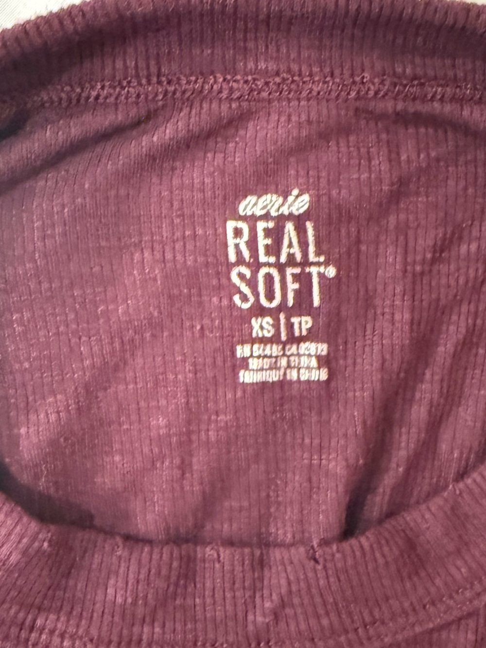 Aerie Ribbed Curved Hem Long Sleeve Shirt Maroon / Burgundy Size XS - Picture 3 of 7